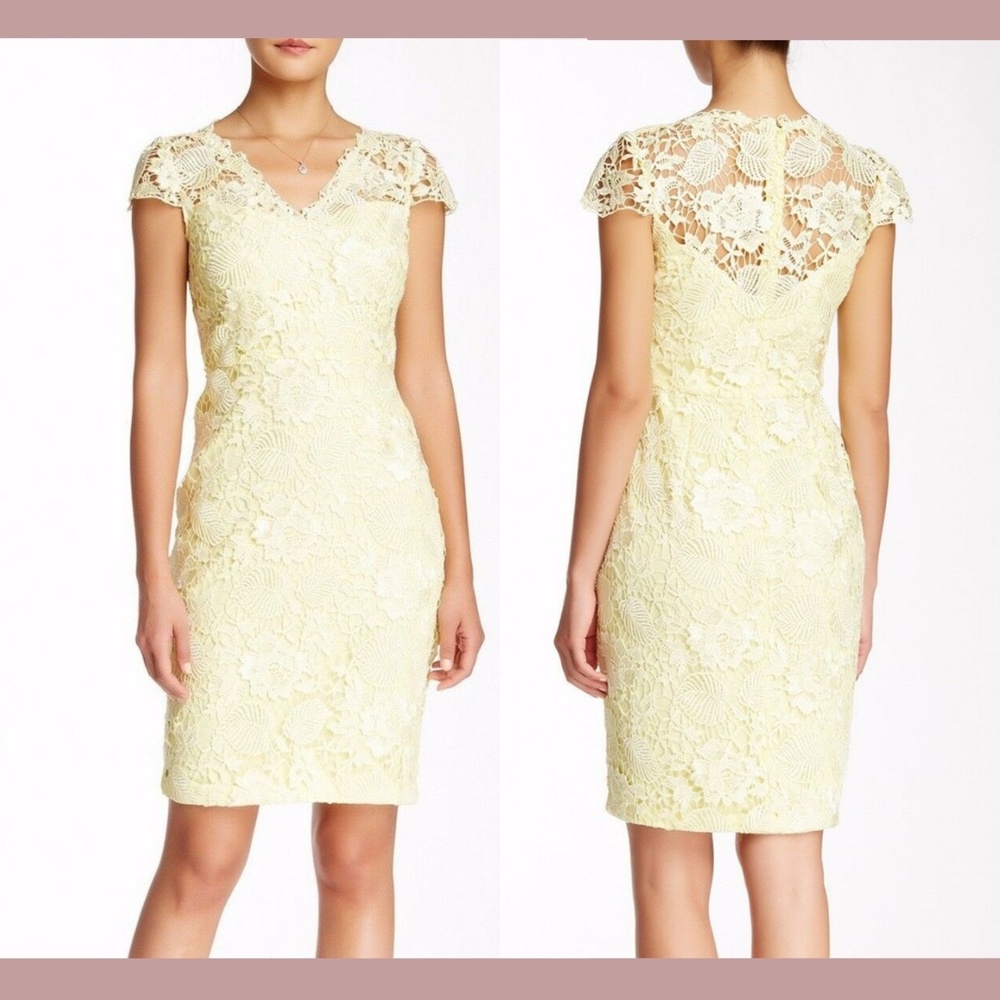 NEW Mikael Aghal [SZ 12 ] Lace Sheath Crochet Dress in Sorbet‎ Yellow